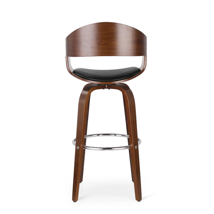 Upholstered Swivel Barstool with Wood Frame and Chrome Footrest, Walnut and Black Default -DTYStore