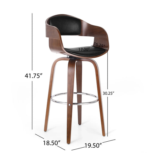 Upholstered Swivel Barstool with Wood Frame and Chrome Footrest, Walnut and Black Default -DTYStore