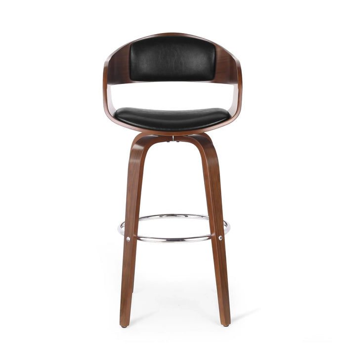 Upholstered Swivel Barstool with Wood Frame and Chrome Footrest, Walnut and Black Default -DTYStore
