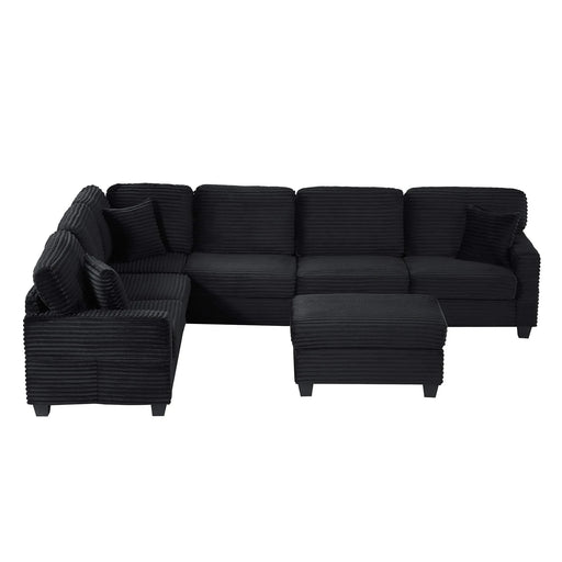 Upholstered U-shaped Sectional Sofa with Movable Ottoman and Side Storage Pockets in Black Corduroy, 125.2 inches Default -DTYStore