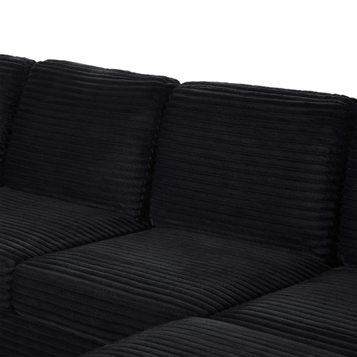 Upholstered U-shaped Sectional Sofa with Movable Ottoman and Side Storage Pockets in Black Corduroy, 125.2 inches Default -DTYStore