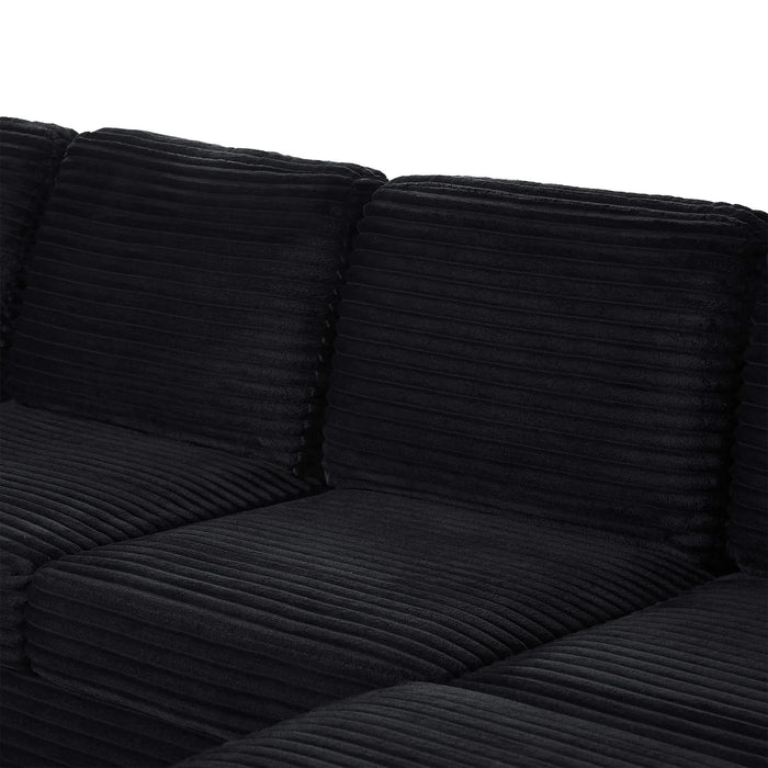 Upholstered U-shaped Sectional Sofa with Movable Ottoman and Side Storage Pockets in Black Corduroy, 125.2 inches Default -DTYStore