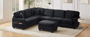 Upholstered U-shaped Sectional Sofa with Movable Ottoman and Side Storage Pockets in Black Corduroy, 125.2 inches Default -DTYStore