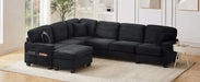 Upholstered U-shaped Sectional Sofa with Movable Ottoman and Side Storage Pockets in Black Corduroy, 125.2 inches Default -DTYStore