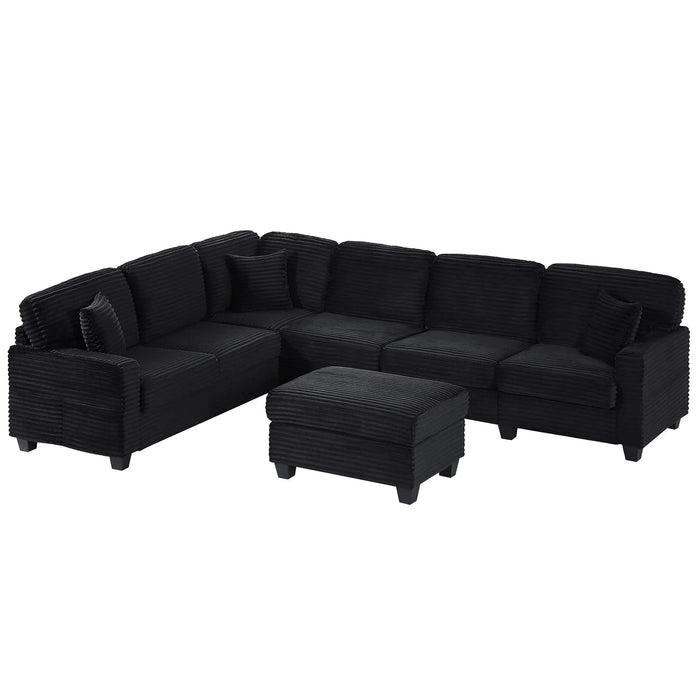 Upholstered U-shaped Sectional Sofa with Movable Ottoman and Side Storage Pockets in Black Corduroy, 125.2 inches Default -DTYStore