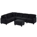 Upholstered U-shaped Sectional Sofa with Movable Ottoman and Side Storage Pockets in Black Corduroy, 125.2 inches Default -DTYStore
