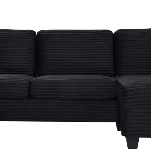 Upholstered U-shaped Sectional Sofa with Movable Ottoman and Side Storage Pockets in Black Corduroy, 125.2 inches Default -DTYStore