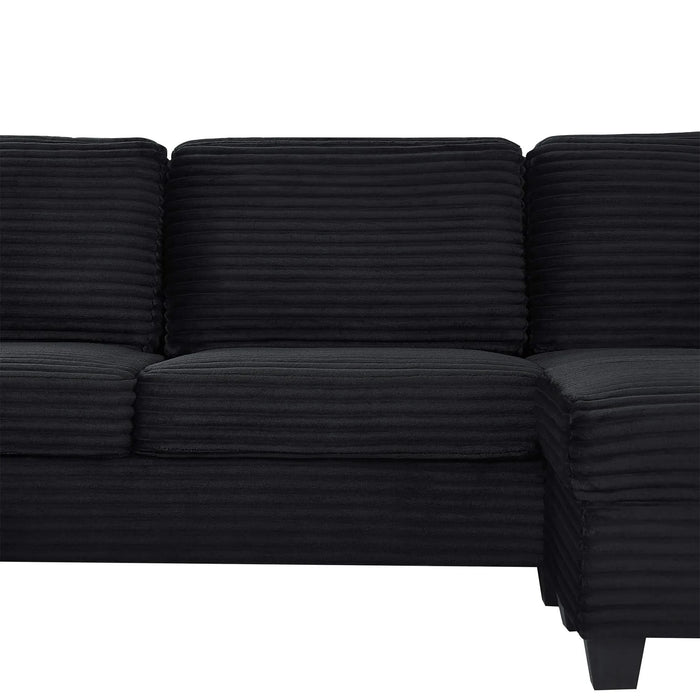Upholstered U-shaped Sectional Sofa with Movable Ottoman and Side Storage Pockets in Black Corduroy, 125.2 inches Default -DTYStore