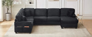 Upholstered U-shaped Sectional Sofa with Movable Ottoman and Side Storage Pockets in Black Corduroy, 125.2 inches Default -DTYStore