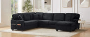 Upholstered U-shaped Sectional Sofa with Movable Ottoman and Side Storage Pockets in Black Corduroy, 125.2 inches Default -DTYStore