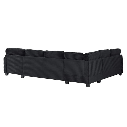 Upholstered U-shaped Sectional Sofa with Movable Ottoman and Side Storage Pockets in Black Corduroy, 125.2 inches Default -DTYStore