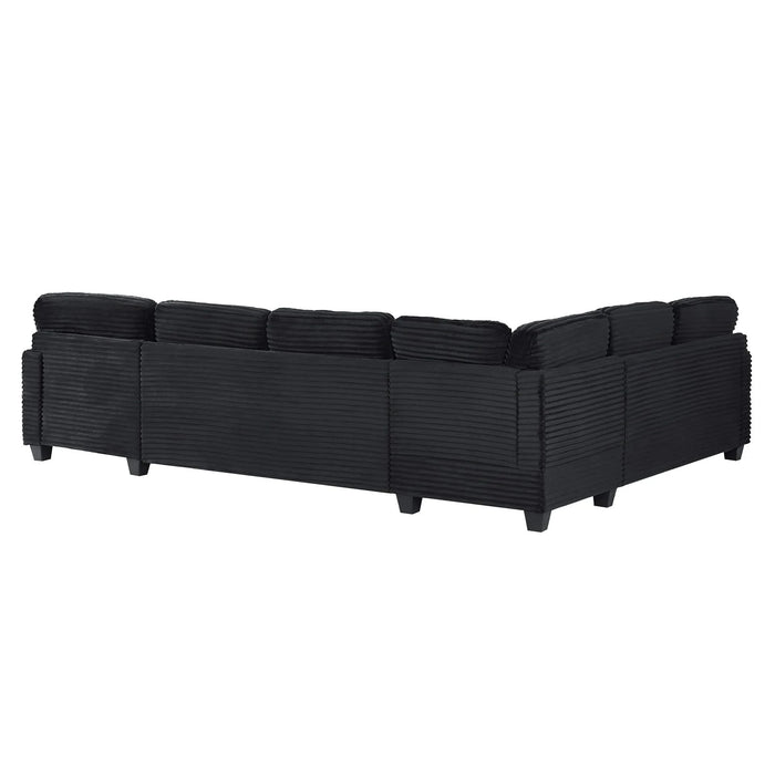 Upholstered U-shaped Sectional Sofa with Movable Ottoman and Side Storage Pockets in Black Corduroy, 125.2 inches Default -DTYStore
