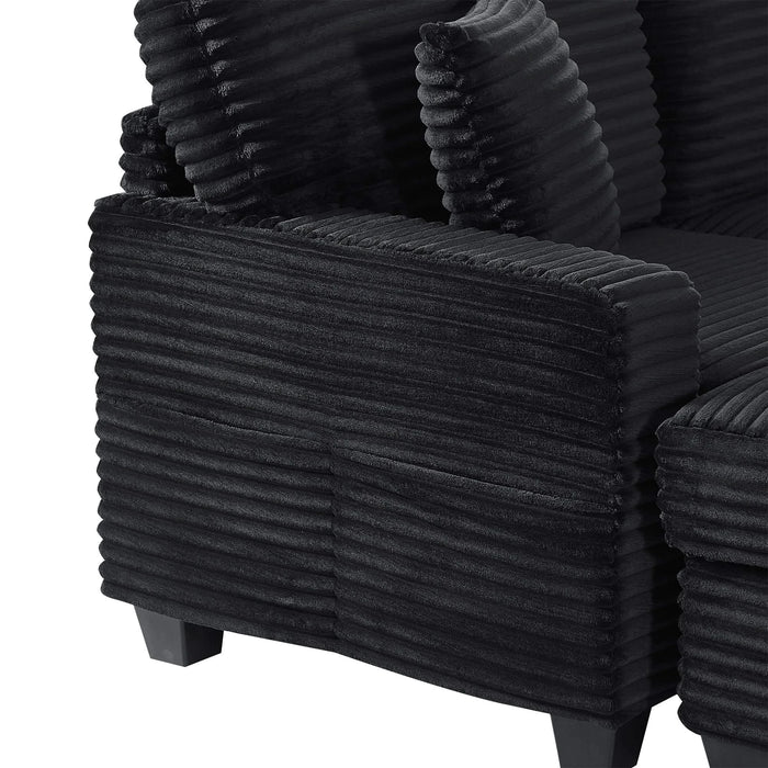 Upholstered U-shaped Sectional Sofa with Movable Ottoman and Side Storage Pockets in Black Corduroy, 125.2 inches Default -DTYStore