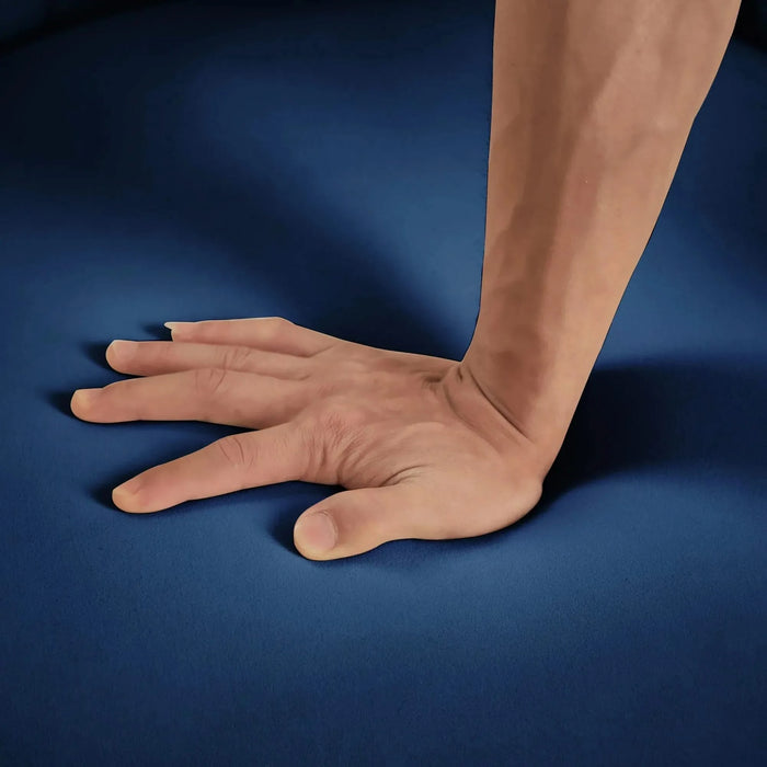 Upholstered Velvet Accent Chair with Golden Metal Stand, Mid-Century Curve Backrest Navy -DTYStore