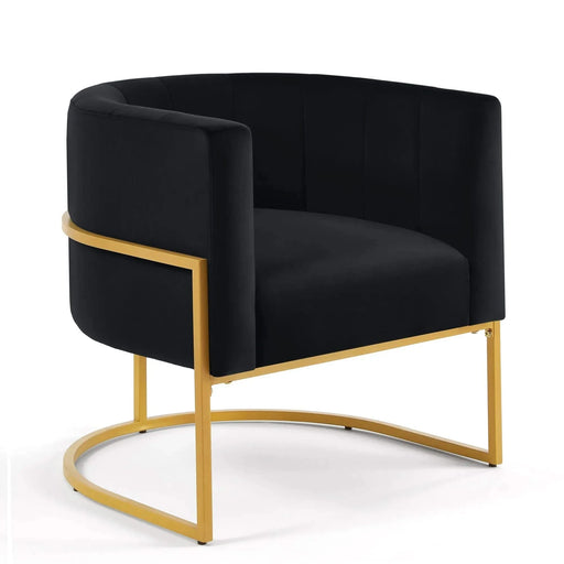 Upholstered Velvet Accent Chair with Golden Metal Stand, Mid-Century Curve Backrest Black -DTYStore