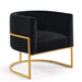 Upholstered Velvet Accent Chair with Golden Metal Stand, Mid-Century Curve Backrest Black -DTYStore