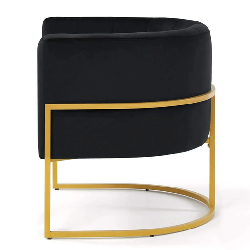 Upholstered Velvet Accent Chair with Golden Metal Stand, Mid-Century Curve Backrest Black -DTYStore