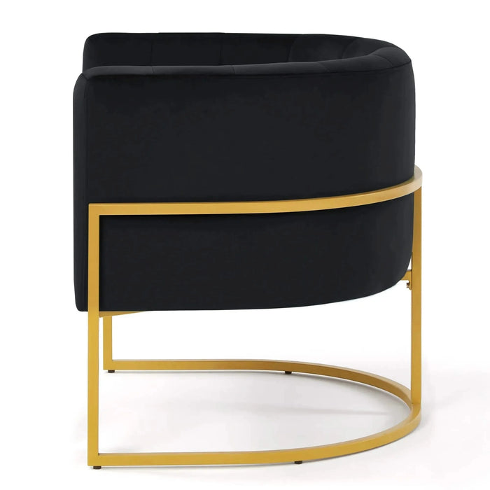 Upholstered Velvet Accent Chair with Golden Metal Stand, Mid-Century Curve Backrest Black -DTYStore