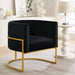 Upholstered Velvet Accent Chair with Golden Metal Stand, Mid-Century Curve Backrest Black -DTYStore