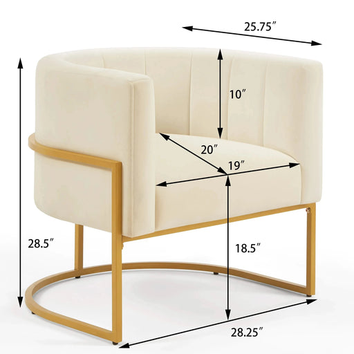 Upholstered Velvet Accent Chair with Golden Metal Stand, Mid-Century Curve Backrest Cream -DTYStore