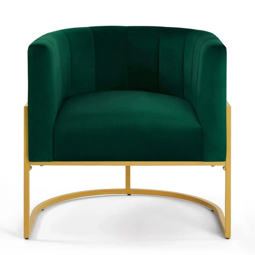 Upholstered Velvet Accent Chair with Golden Metal Stand, Mid-Century Curve Backrest Emerald (Jade) -DTYStore