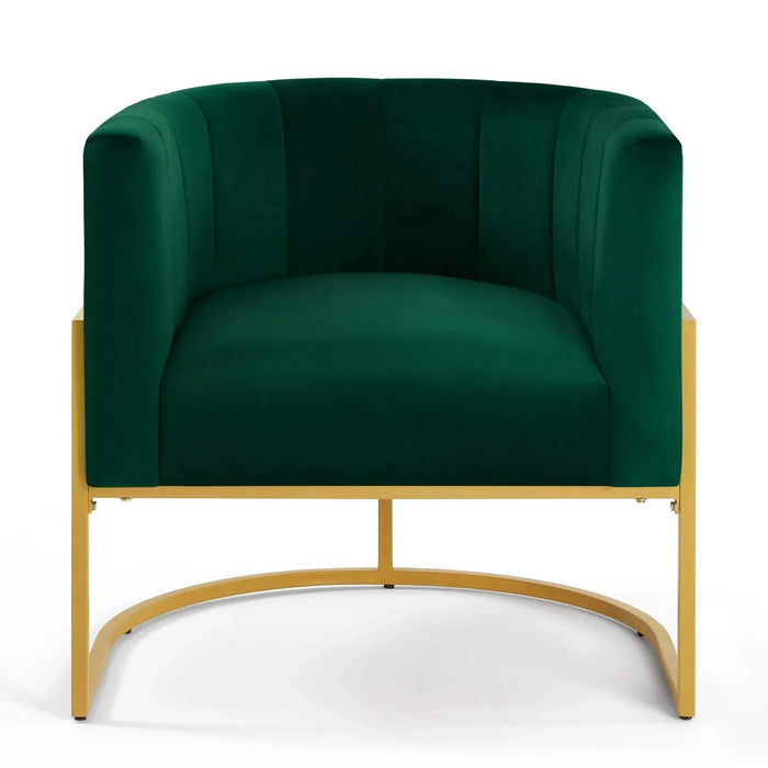 Upholstered Velvet Accent Chair with Golden Metal Stand, Mid-Century Curve Backrest Emerald (Jade) -DTYStore