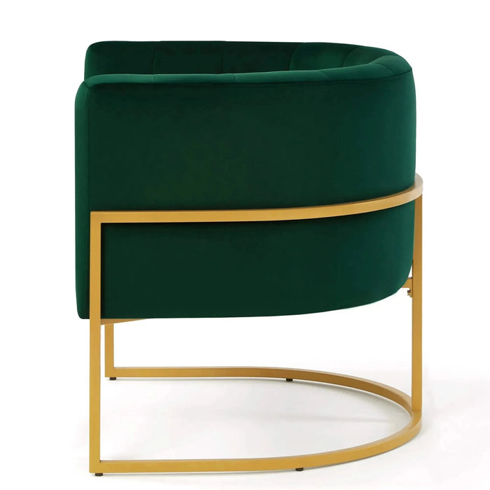 Upholstered Velvet Accent Chair with Golden Metal Stand, Mid-Century Curve Backrest Emerald (Jade) -DTYStore