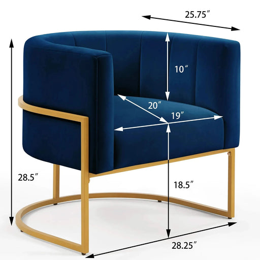 Upholstered Velvet Accent Chair with Golden Metal Stand, Mid-Century Curve Backrest Navy -DTYStore