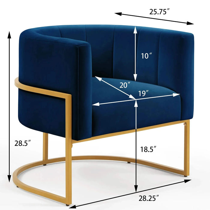 Upholstered Velvet Accent Chair with Golden Metal Stand, Mid-Century Curve Backrest Navy -DTYStore