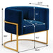 Upholstered Velvet Accent Chair with Golden Metal Stand, Mid-Century Curve Backrest Navy -DTYStore