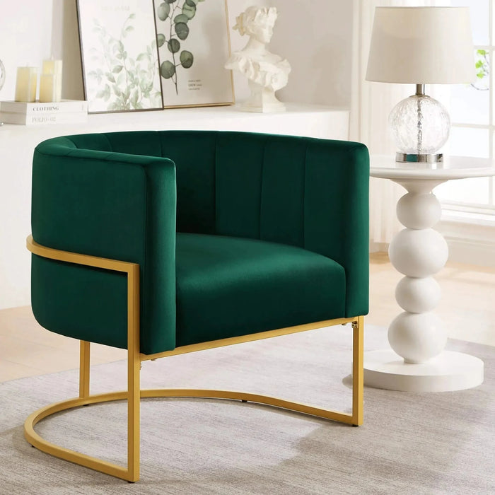Upholstered Velvet Accent Chair with Golden Metal Stand, Mid-Century Curve Backrest Emerald (Jade) -DTYStore