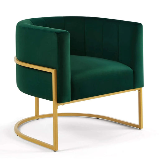 Upholstered Velvet Accent Chair with Golden Metal Stand, Mid-Century Curve Backrest Emerald (Jade) -DTYStore