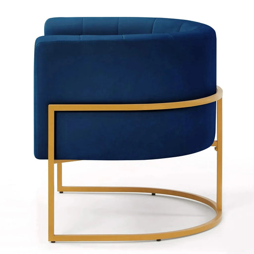 Upholstered Velvet Accent Chair with Golden Metal Stand, Mid-Century Curve Backrest Navy -DTYStore