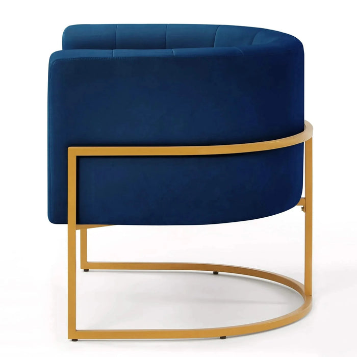 Upholstered Velvet Accent Chair with Golden Metal Stand, Mid-Century Curve Backrest Navy -DTYStore
