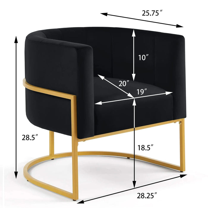 Upholstered Velvet Accent Chair with Golden Metal Stand, Mid-Century Curve Backrest Black -DTYStore