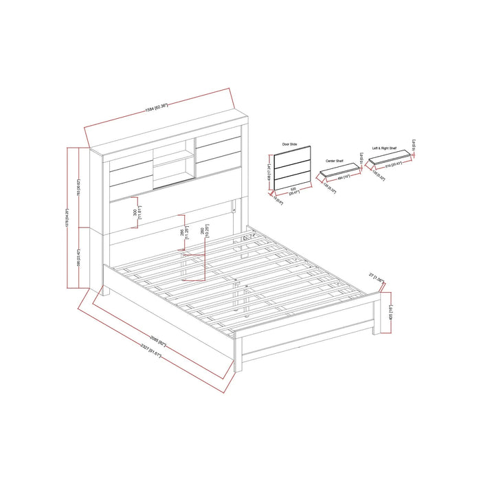 Urban Farmhouse SOLUTO Bookcase Queen Bed Dark Gray & Black Solid Wood MDF Default -DTYStore