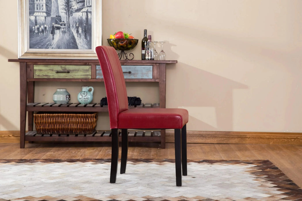 Urban Style Solid Wood Leatherette Padded Parson Chair, Red, Set of 2 Default -DTYStore