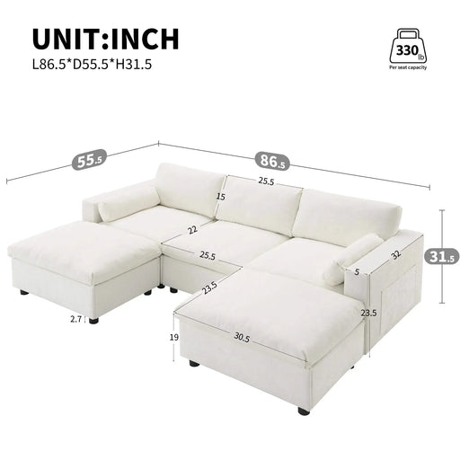 [VIDEO]86.5'' Chenille Modular Sectional Sofa with Storage Pockets, 5 Seat U Shaped Couch Set with Pillows,Free Combination,Modern Cloud Sofa with 2 Movable Ottoman for Living Room,Apartment,3 Colors Default -DTYStore