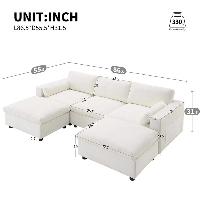 [VIDEO]86.5'' Chenille Modular Sectional Sofa with Storage Pockets, 5 Seat U Shaped Couch Set with Pillows,Free Combination,Modern Cloud Sofa with 2 Movable Ottoman for Living Room,Apartment,3 Colors Default -DTYStore