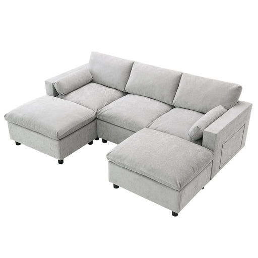 [VIDEO]86.5'' Chenille Modular Sectional Sofa with Storage Pockets, 5 Seat U Shaped Couch Set with Pillows,Free Combination,Modern Cloud Sofa with 2 Movable Ottoman for Living Room,Apartment,3 Colors Default -DTYStore