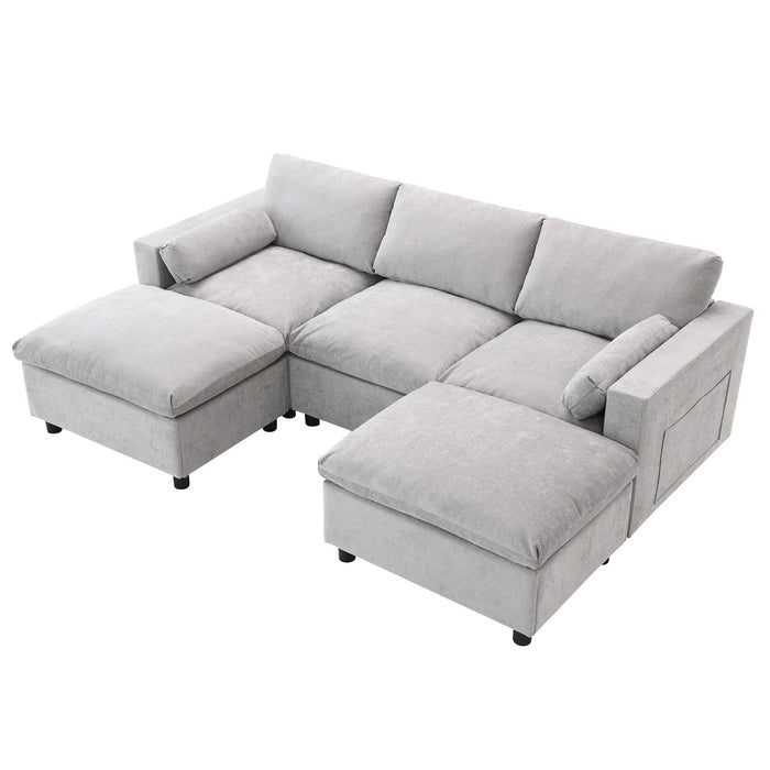 [VIDEO]86.5'' Chenille Modular Sectional Sofa with Storage Pockets, 5 Seat U Shaped Couch Set with Pillows,Free Combination,Modern Cloud Sofa with 2 Movable Ottoman for Living Room,Apartment,3 Colors Default -DTYStore