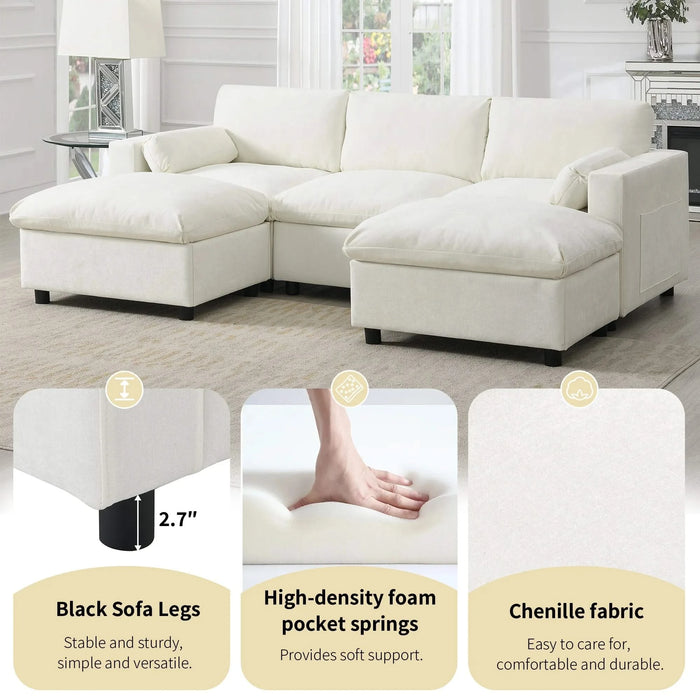 [VIDEO]86.5'' Chenille Modular Sectional Sofa with Storage Pockets, 5 Seat U Shaped Couch Set with Pillows,Free Combination,Modern Cloud Sofa with 2 Movable Ottoman for Living Room,Apartment,3 Colors Default -DTYStore