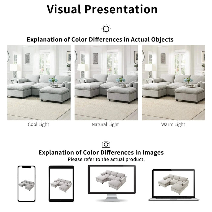 [VIDEO]86.5'' Chenille Modular Sectional Sofa with Storage Pockets, 5 Seat U Shaped Couch Set with Pillows,Free Combination,Modern Cloud Sofa with 2 Movable Ottoman for Living Room,Apartment,3 Colors Default -DTYStore