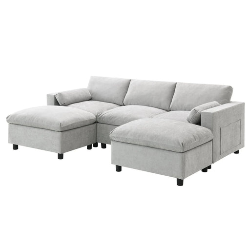 [VIDEO]86.5'' Chenille Modular Sectional Sofa with Storage Pockets, 5 Seat U Shaped Couch Set with Pillows,Free Combination,Modern Cloud Sofa with 2 Movable Ottoman for Living Room,Apartment,3 Colors Default -DTYStore