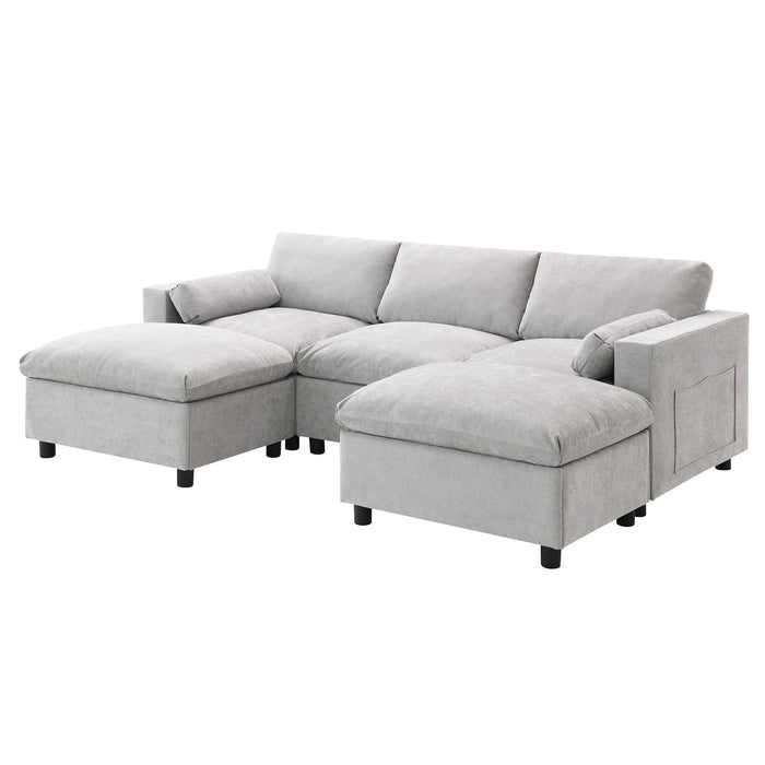 [VIDEO]86.5'' Chenille Modular Sectional Sofa with Storage Pockets, 5 Seat U Shaped Couch Set with Pillows,Free Combination,Modern Cloud Sofa with 2 Movable Ottoman for Living Room,Apartment,3 Colors Default -DTYStore