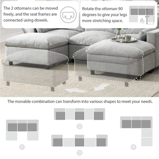 [VIDEO]86.5'' Chenille Modular Sectional Sofa with Storage Pockets, 5 Seat U Shaped Couch Set with Pillows,Free Combination,Modern Cloud Sofa with 2 Movable Ottoman for Living Room,Apartment,3 Colors Default -DTYStore