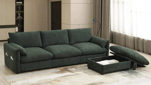 [VIDEO+NEW]96.5'' Chenille Sectional Sofa with Storage Ottoman and Pockets,Adjustable Phone Holder,Wide Seat,4 Seat L Shaped Couch Set,Comfy Sofa with USB Charger for Living Room,Apartment,3 Colors Default -DTYStore