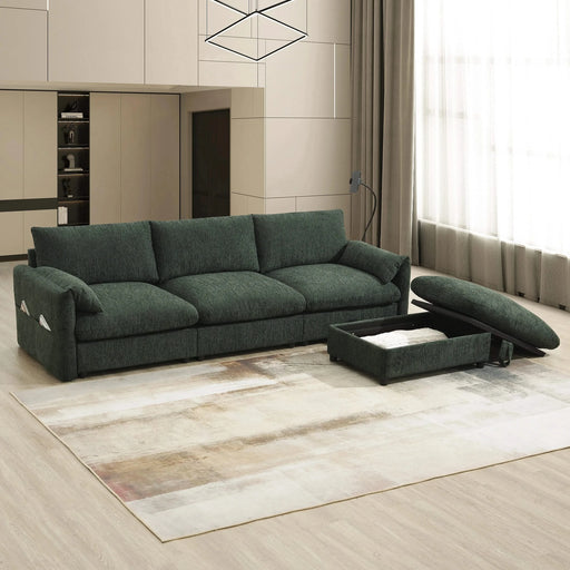 [VIDEO+NEW]96.5'' Chenille Sectional Sofa with Storage Ottoman and Pockets,Adjustable Phone Holder,Wide Seat,4 Seat L Shaped Couch Set,Comfy Sofa with USB Charger for Living Room,Apartment,3 Colors Default -DTYStore