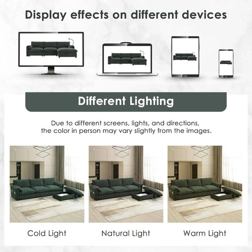 [VIDEO+NEW]96.5'' Chenille Sectional Sofa with Storage Ottoman and Pockets,Adjustable Phone Holder,Wide Seat,4 Seat L Shaped Couch Set,Comfy Sofa with USB Charger for Living Room,Apartment,3 Colors Default -DTYStore