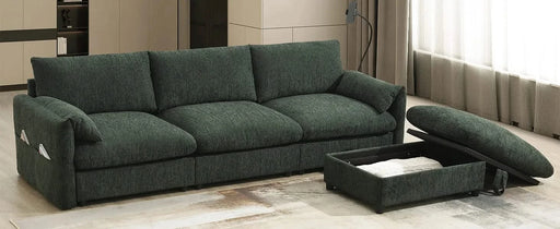 [VIDEO+NEW]96.5'' Chenille Sectional Sofa with Storage Ottoman and Pockets,Adjustable Phone Holder,Wide Seat,4 Seat L Shaped Couch Set,Comfy Sofa with USB Charger for Living Room,Apartment,3 Colors Default -DTYStore